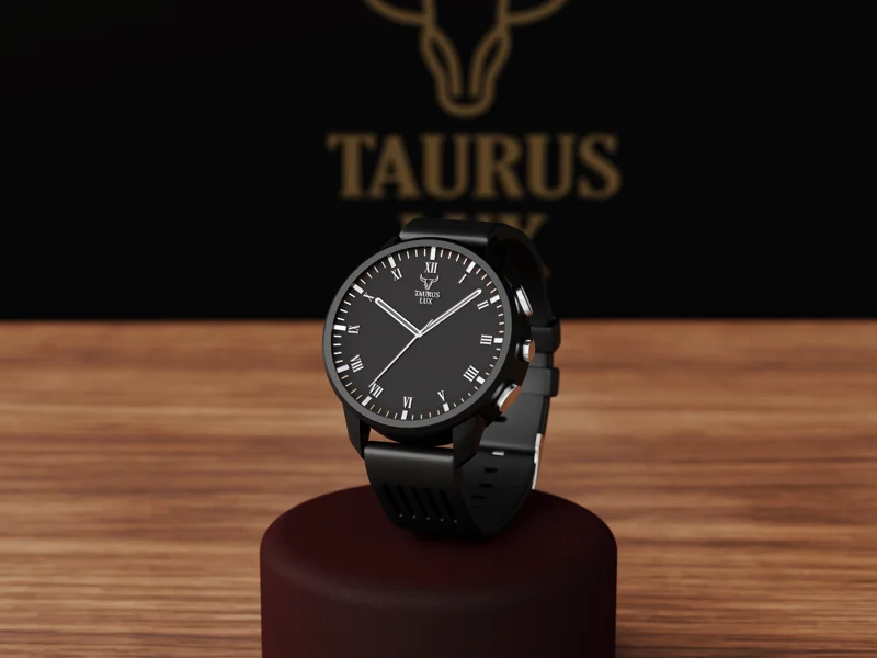 Katso lisää portfoliosta Blenderillä mallinnettu ja renderöity Taurus Lux -urheilukello, teräsrunko ja musta silikoniranneke.